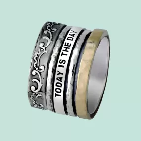 Bluenoemi Israeli Spinner Ring Silver Gold Afirmation Rings Today is the Day