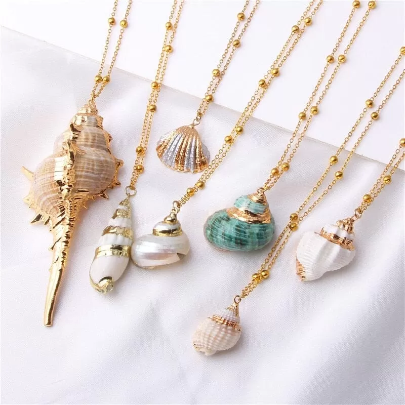 Boho Shell Necklace Sea Shell Chain Pendant Necklace