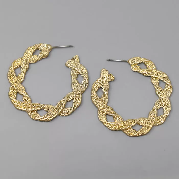 Braided Textured Metal Hoop Earrings