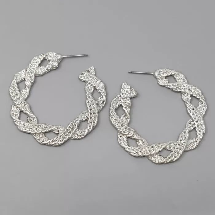 Braided Textured Metal Hoop Earrings