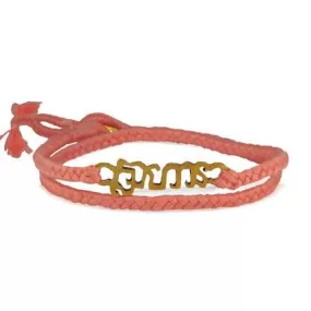 Brass Brave Bracelet on Coral Cotton Cord