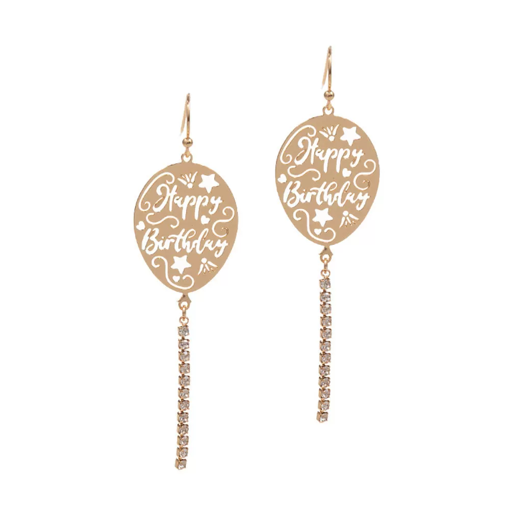 Brass Metal Happy Birthday Message Balloon Earrings