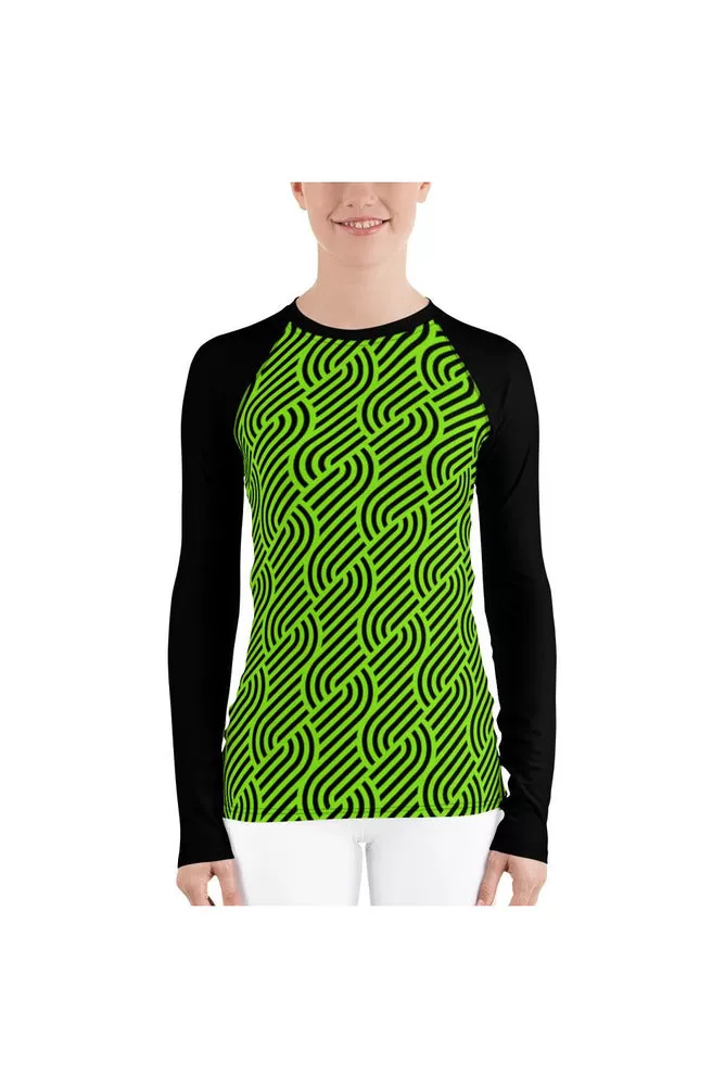 Bright Green Maze Women's Rash Guard