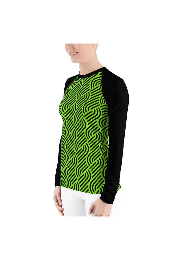 Bright Green Maze Women's Rash Guard