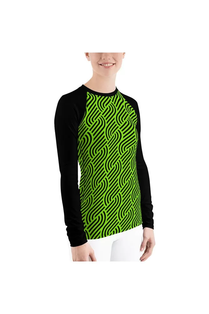 Bright Green Maze Women's Rash Guard