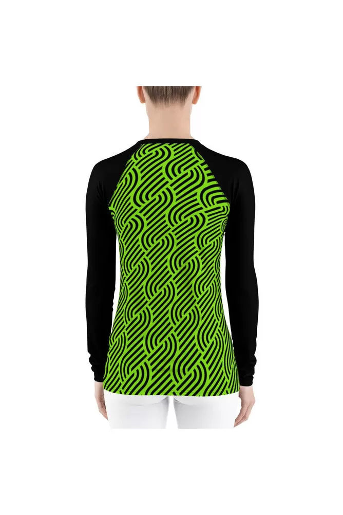 Bright Green Maze Women's Rash Guard