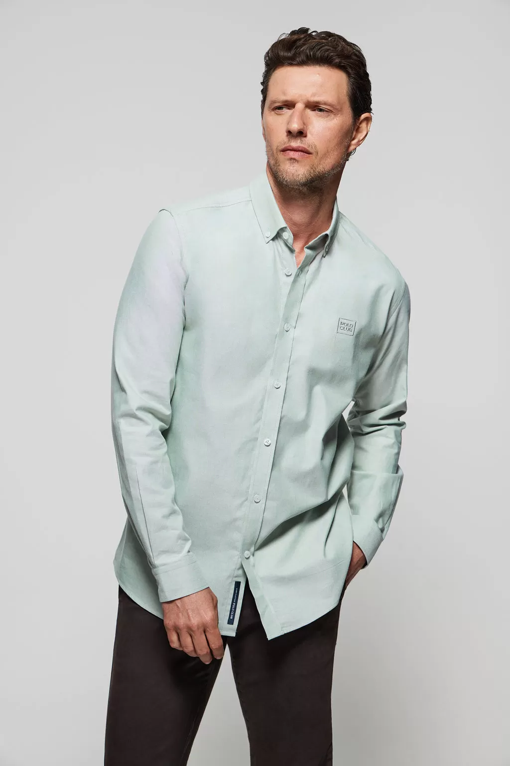 Camisa Oxford verde jade con logo Polo Club