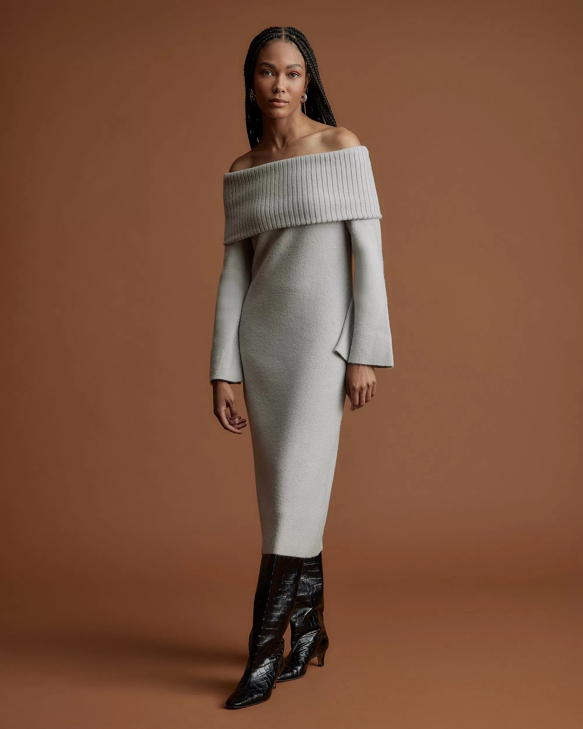 Cara Ribbed Foldover Sweater Dress