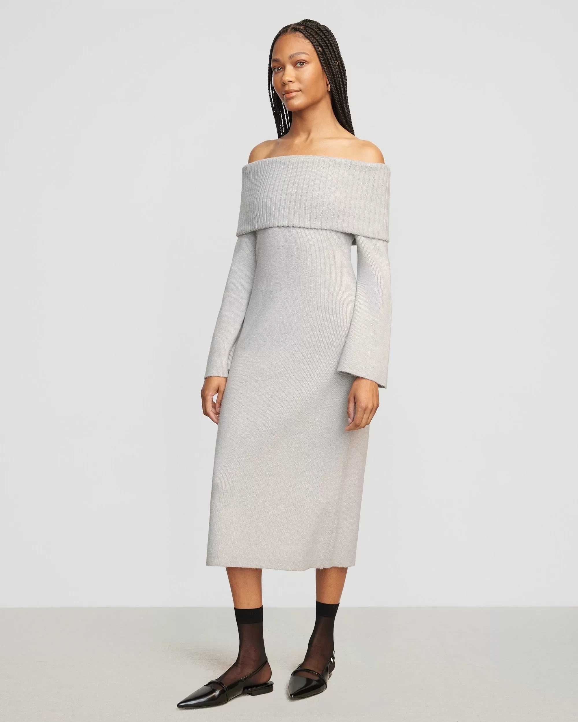 Cara Ribbed Foldover Sweater Dress