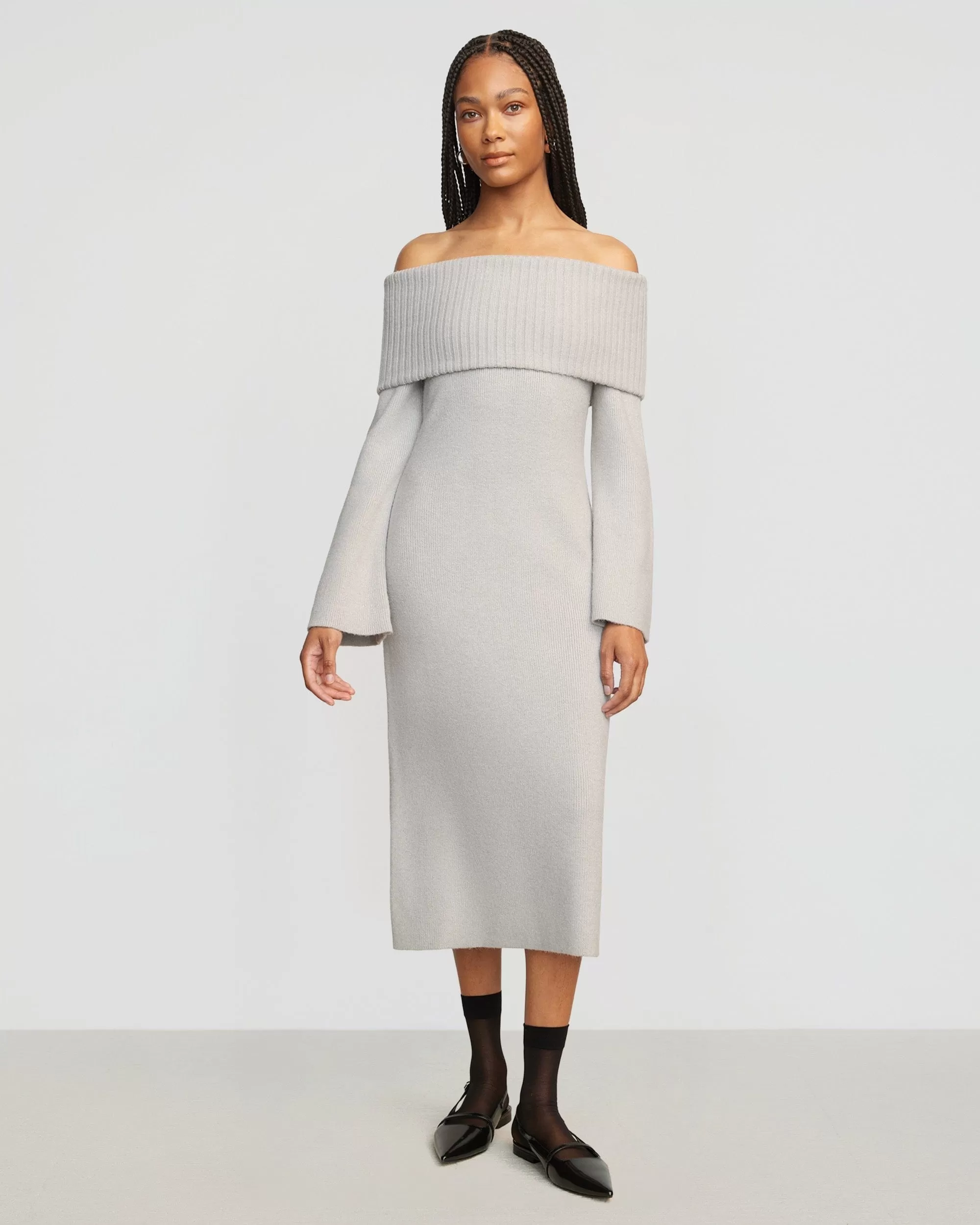 Cara Ribbed Foldover Sweater Dress