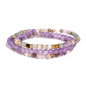 Chevron Amethyst and Labradorite Delicate Bracelet Stack