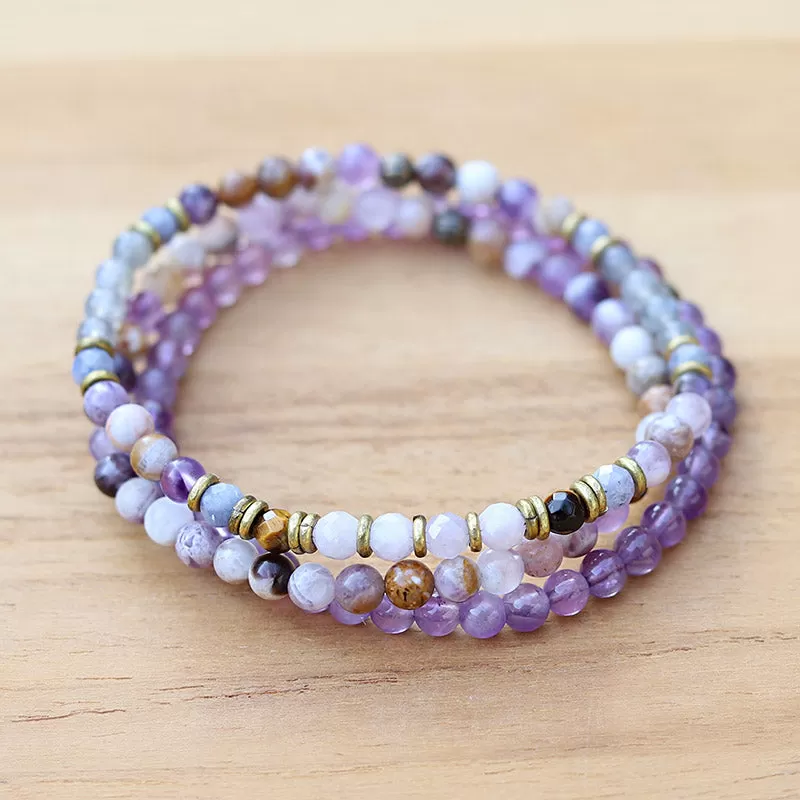 Chevron Amethyst and Labradorite Delicate Bracelet Stack