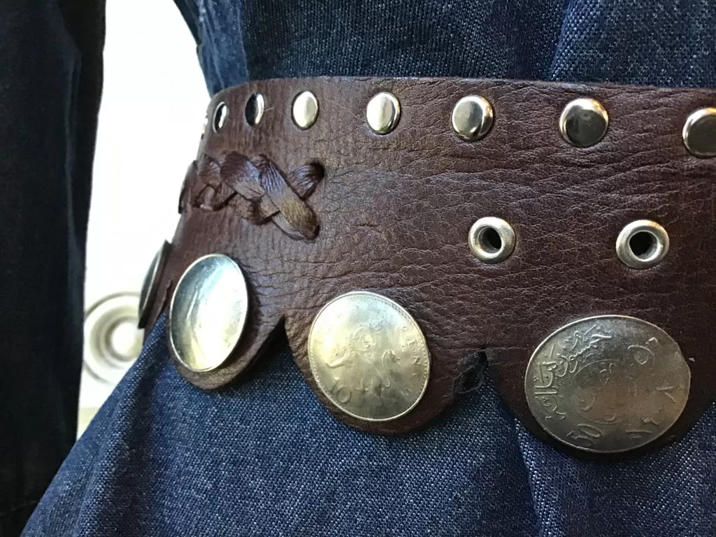 Chocolate Coins Studded Silver Buckle Belt