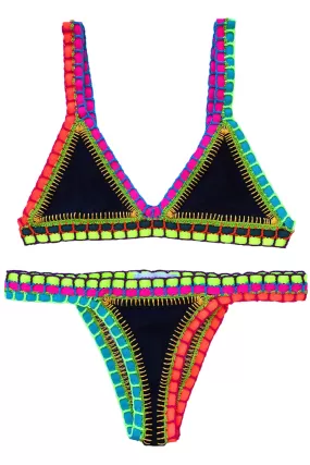 Coccoloba Swim Crochet Bottom in Black Neon