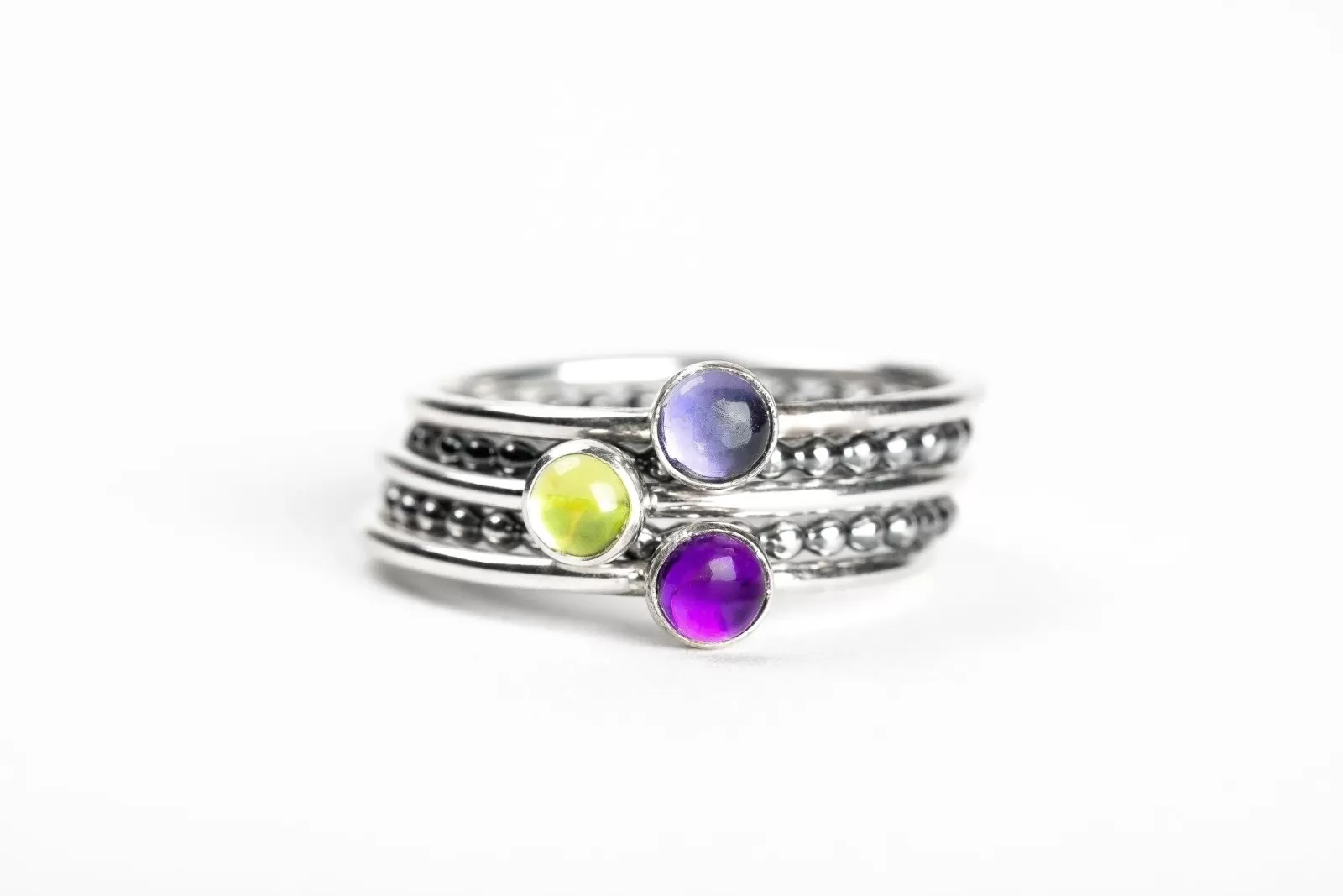 Colorful Stacking Gemstone Rings Set Of 5