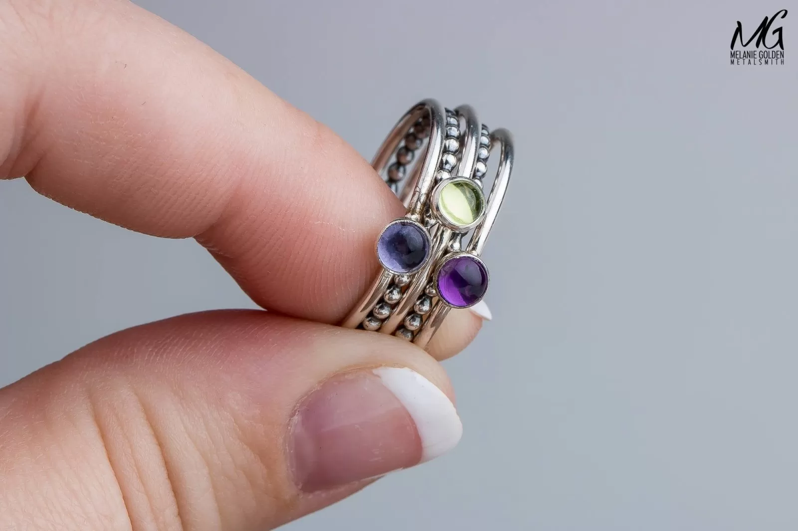 Colorful Stacking Gemstone Rings Set Of 5