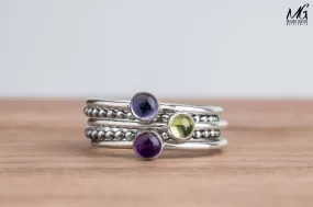 Colorful Stacking Gemstone Rings Set Of 5