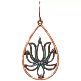 Copper Patina Lotus Flower Earrings