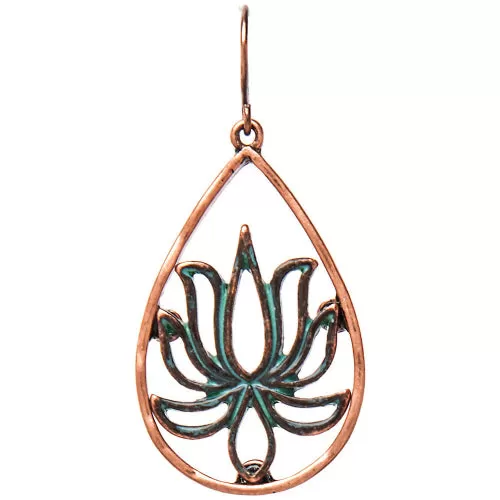 Copper Patina Lotus Flower Earrings