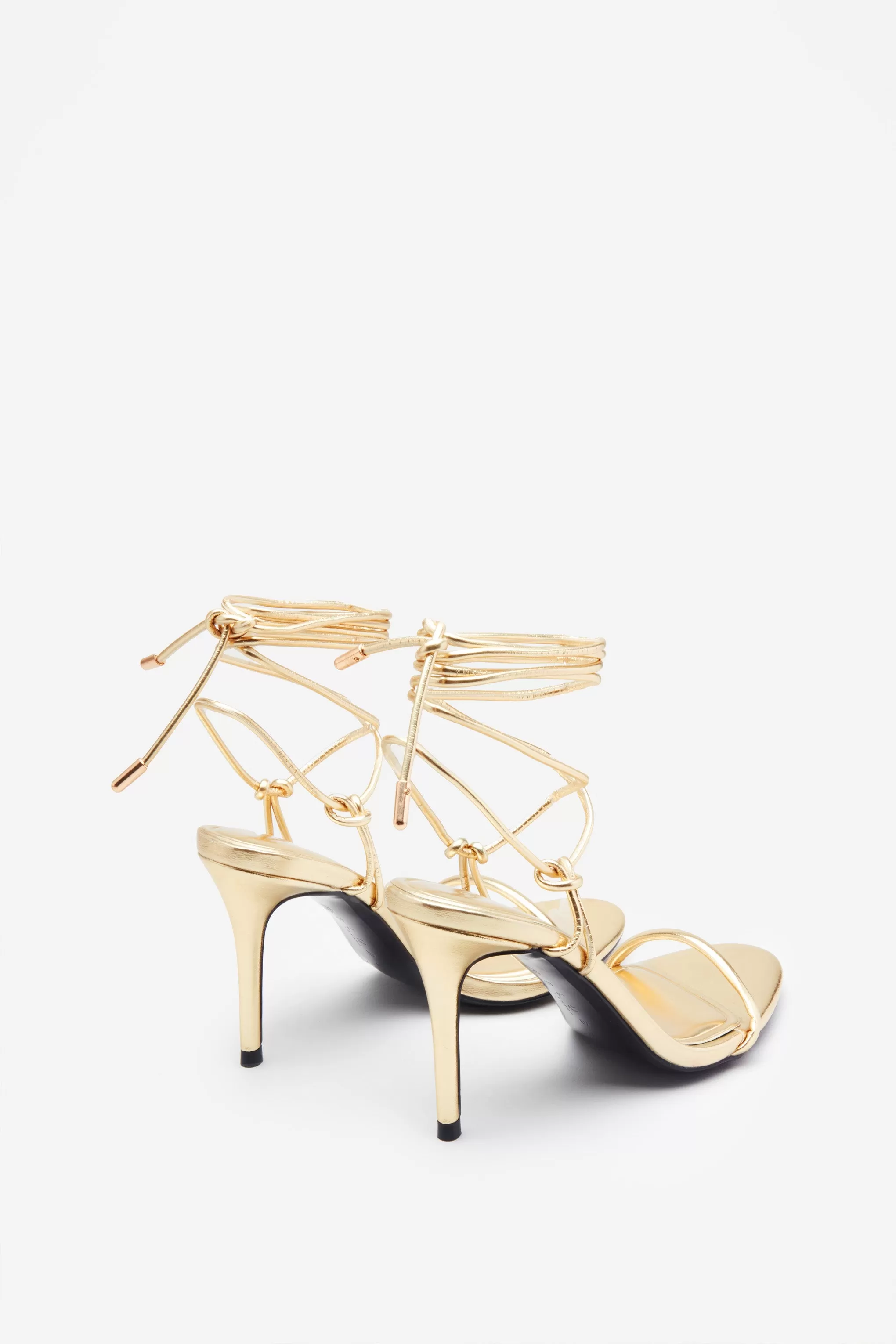 Crossed Wires | Gold Metallic Lace-Up Heeled Sandals