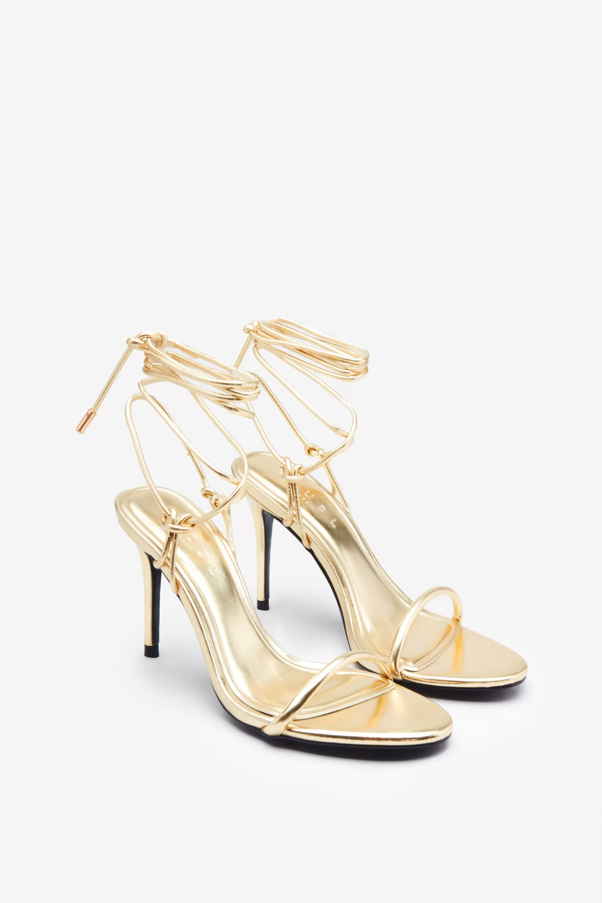 Crossed Wires | Gold Metallic Lace-Up Heeled Sandals