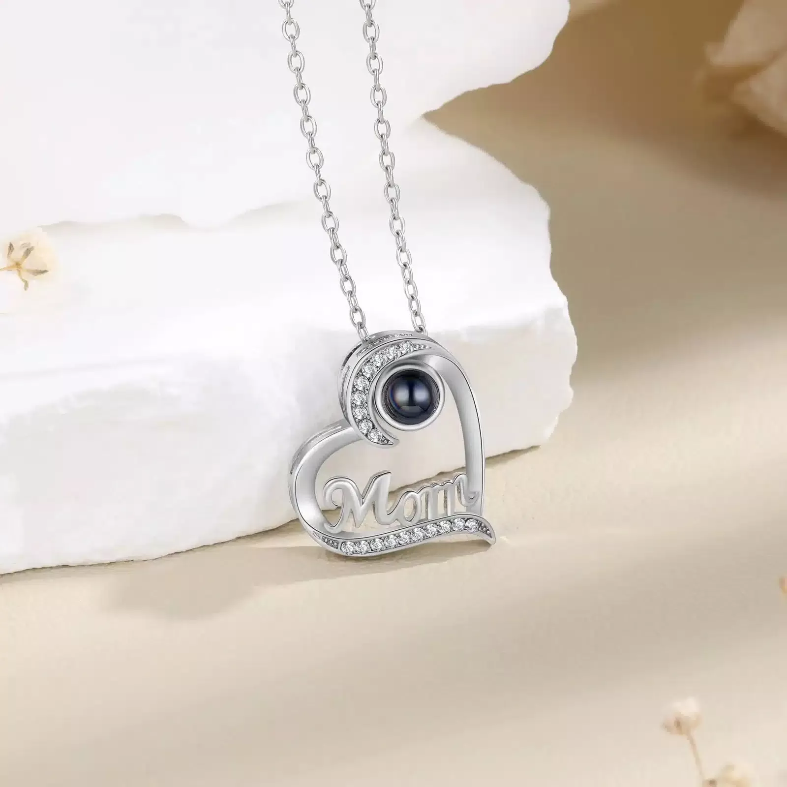 Custom Photo Silver Projection Necklaces -Mom