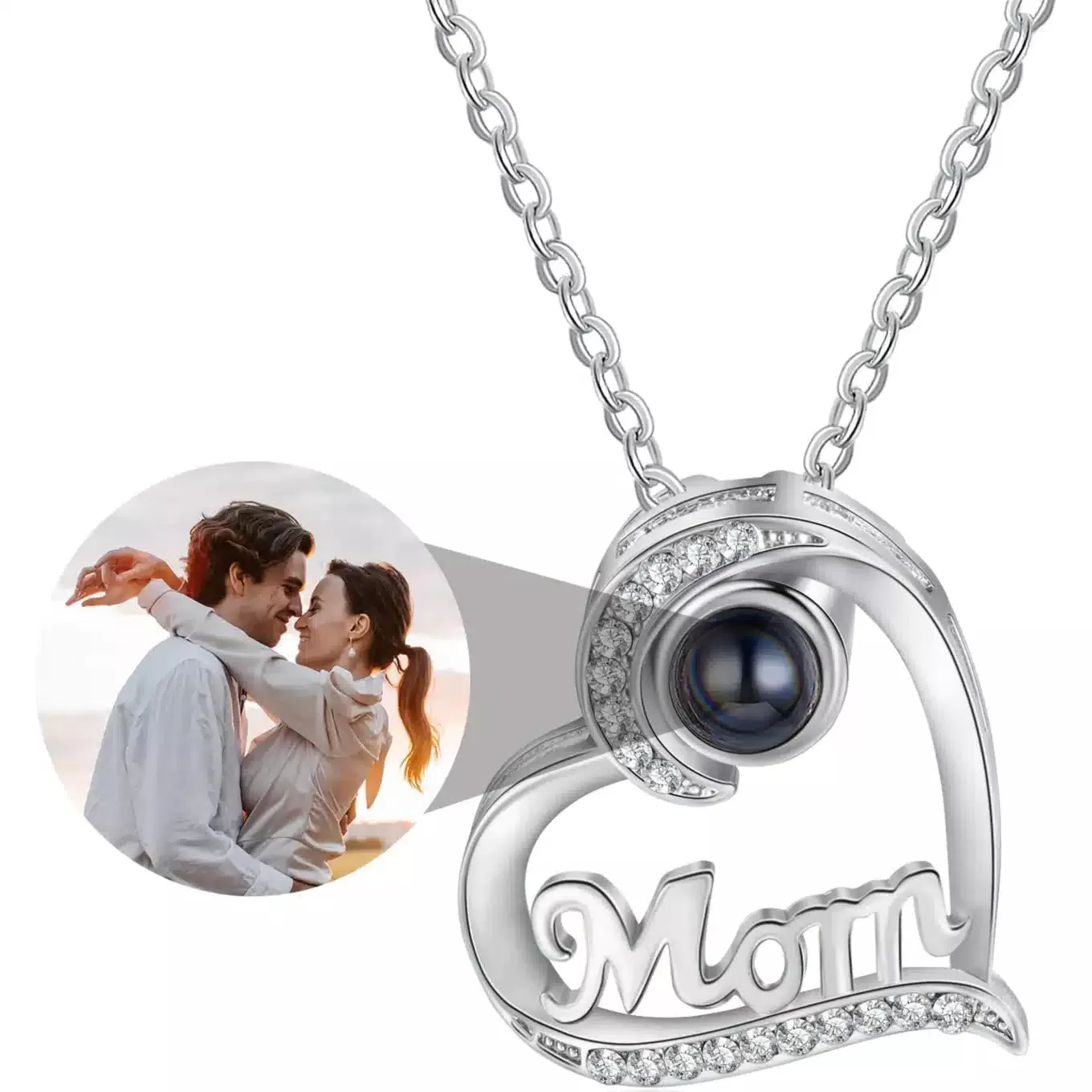 Custom Photo Silver Projection Necklaces -Mom