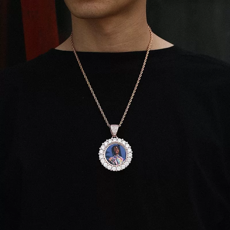 【Custom】large CZ diamond Round photo Pendant