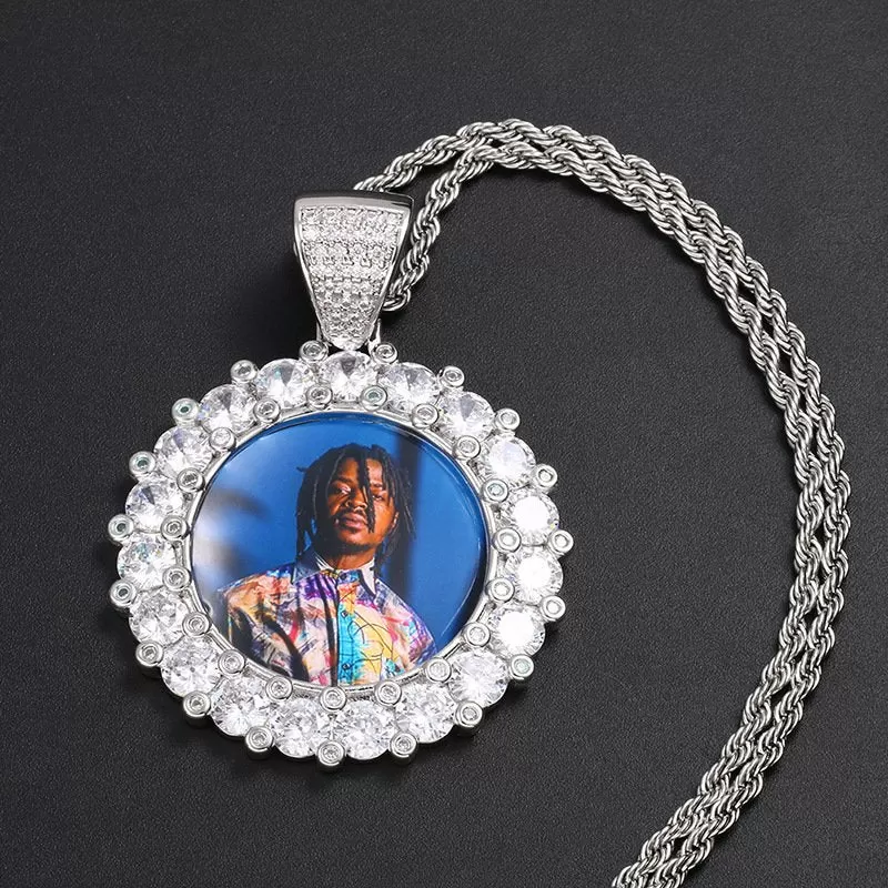 【Custom】large CZ diamond Round photo Pendant