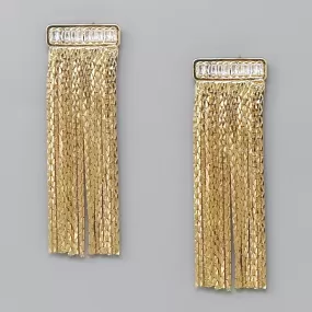 CZ Embellished Chain Fringe Earrings