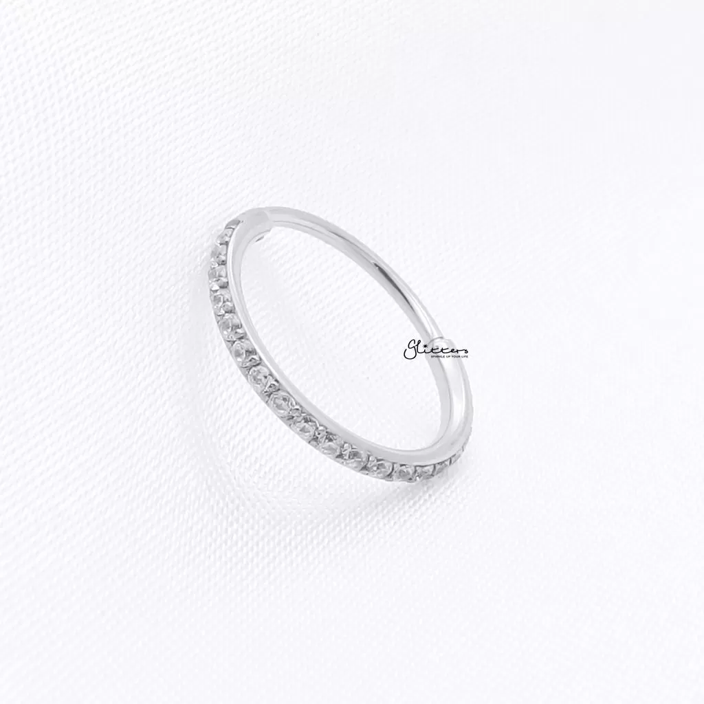 CZ Paved Hinged Segment Nose Hoop Ring - Silver