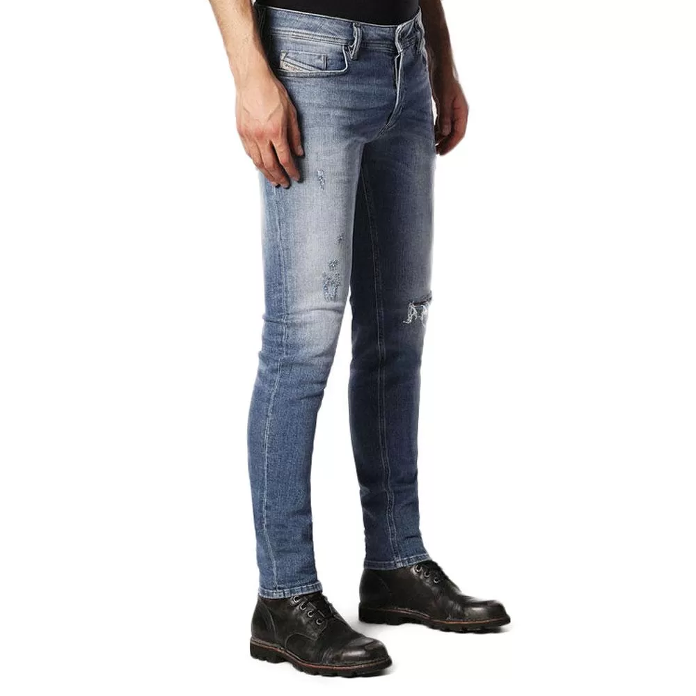 Diesel Sleenker 084GL Distressed Skinny Jeans - Light Blue