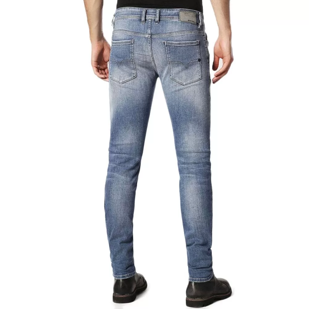 Diesel Sleenker 084GL Distressed Skinny Jeans - Light Blue