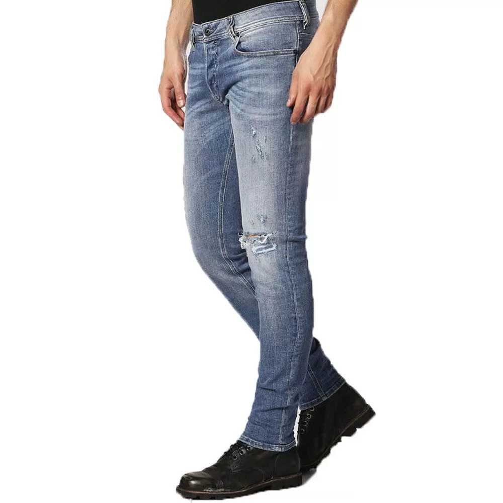 Diesel Sleenker 084GL Distressed Skinny Jeans - Light Blue