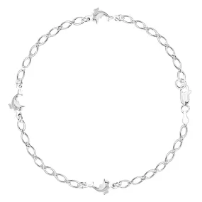 Dolphin Fancy Chain Anklet In Sterling Silver