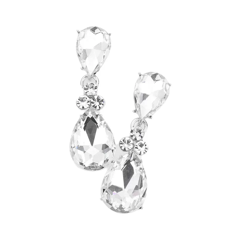 Double Pear Crystal Evening Earrings