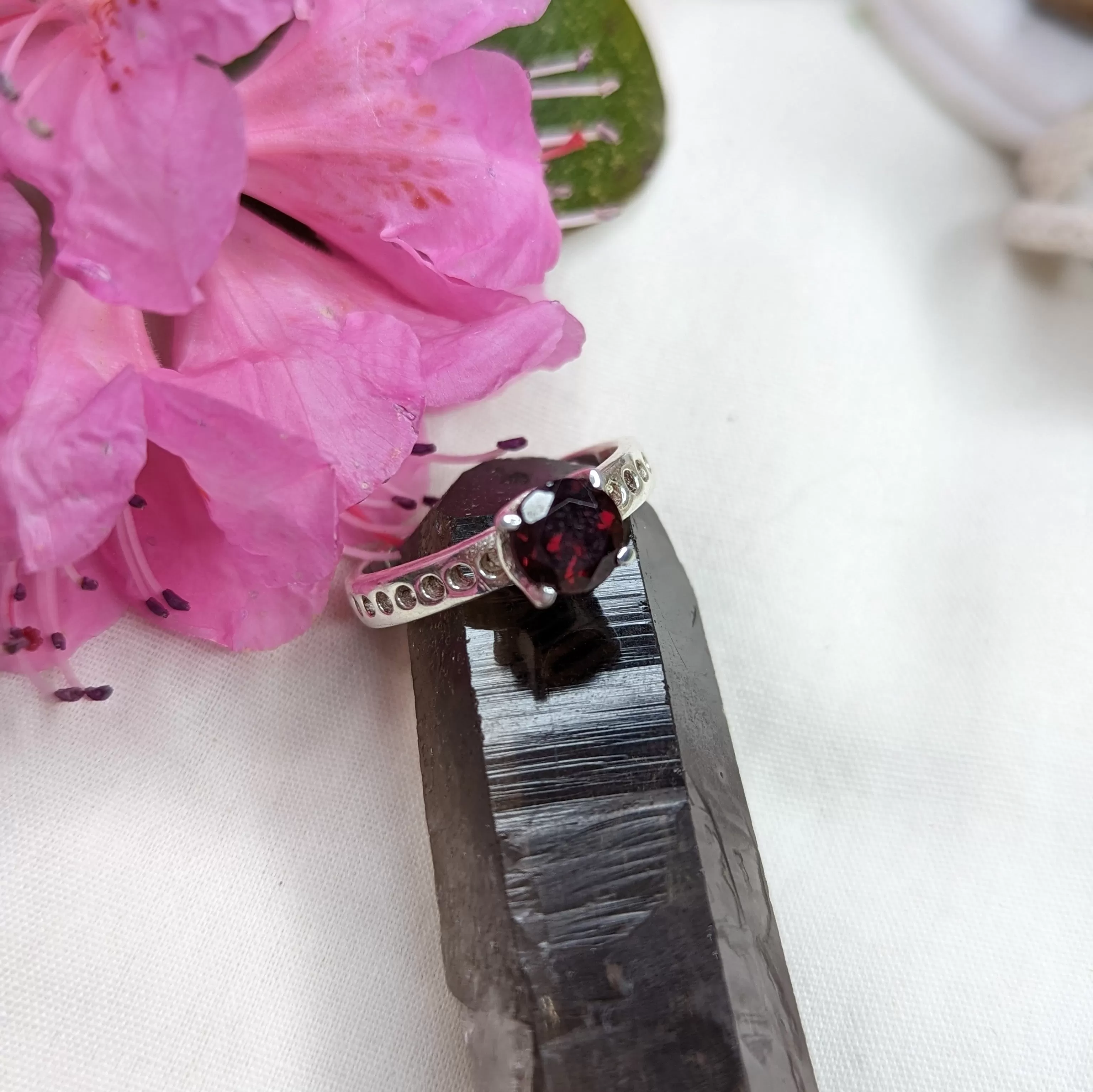 Faceted Garnet Sterling Silver Ring ~ Size 6