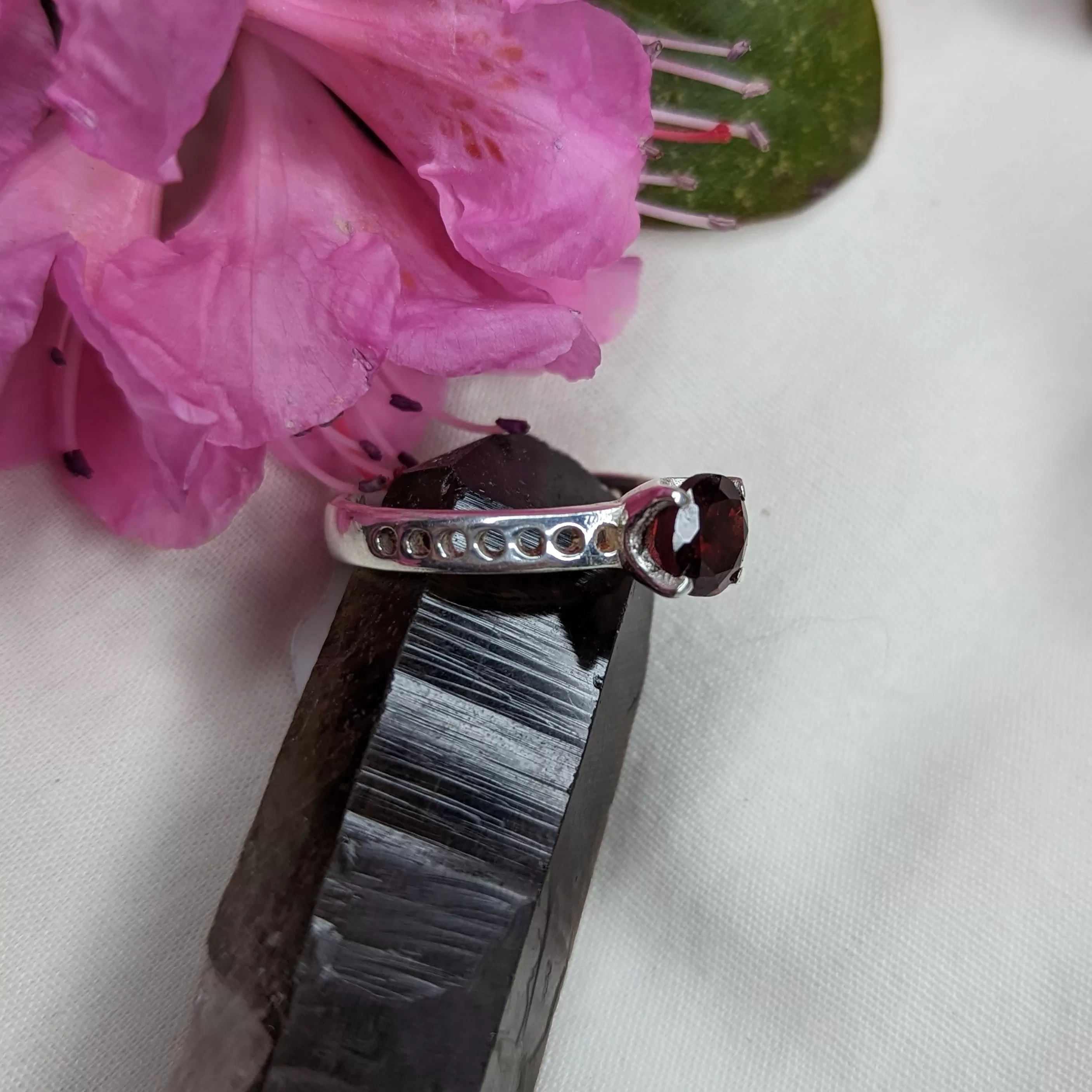 Faceted Garnet Sterling Silver Ring ~ Size 6