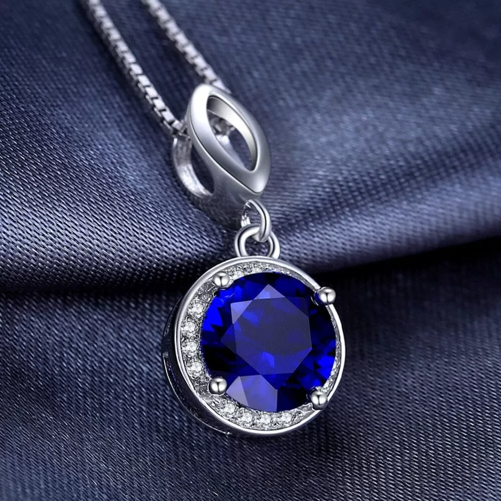 Fashion 2.8ct Created Blue Sapphire Pendant Necklace ( No Chain ) - 925 Sterling Silver