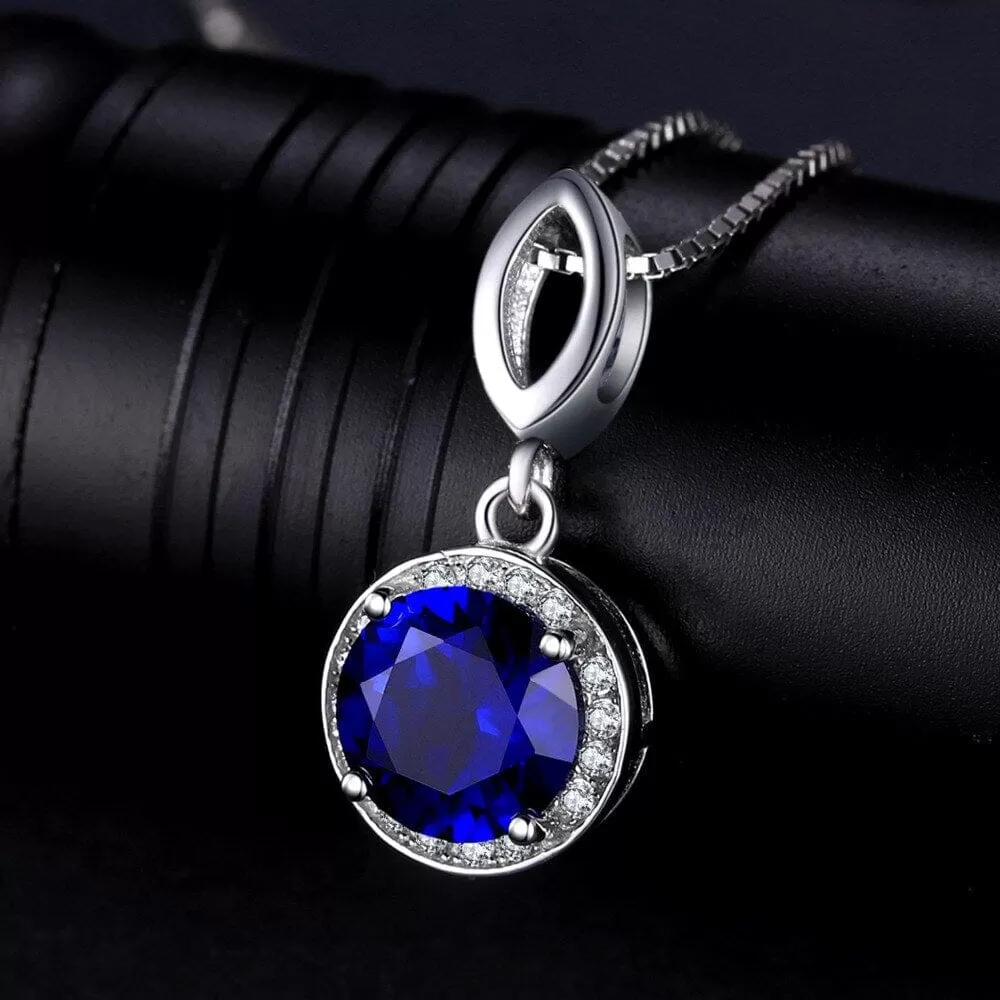 Fashion 2.8ct Created Blue Sapphire Pendant Necklace ( No Chain ) - 925 Sterling Silver