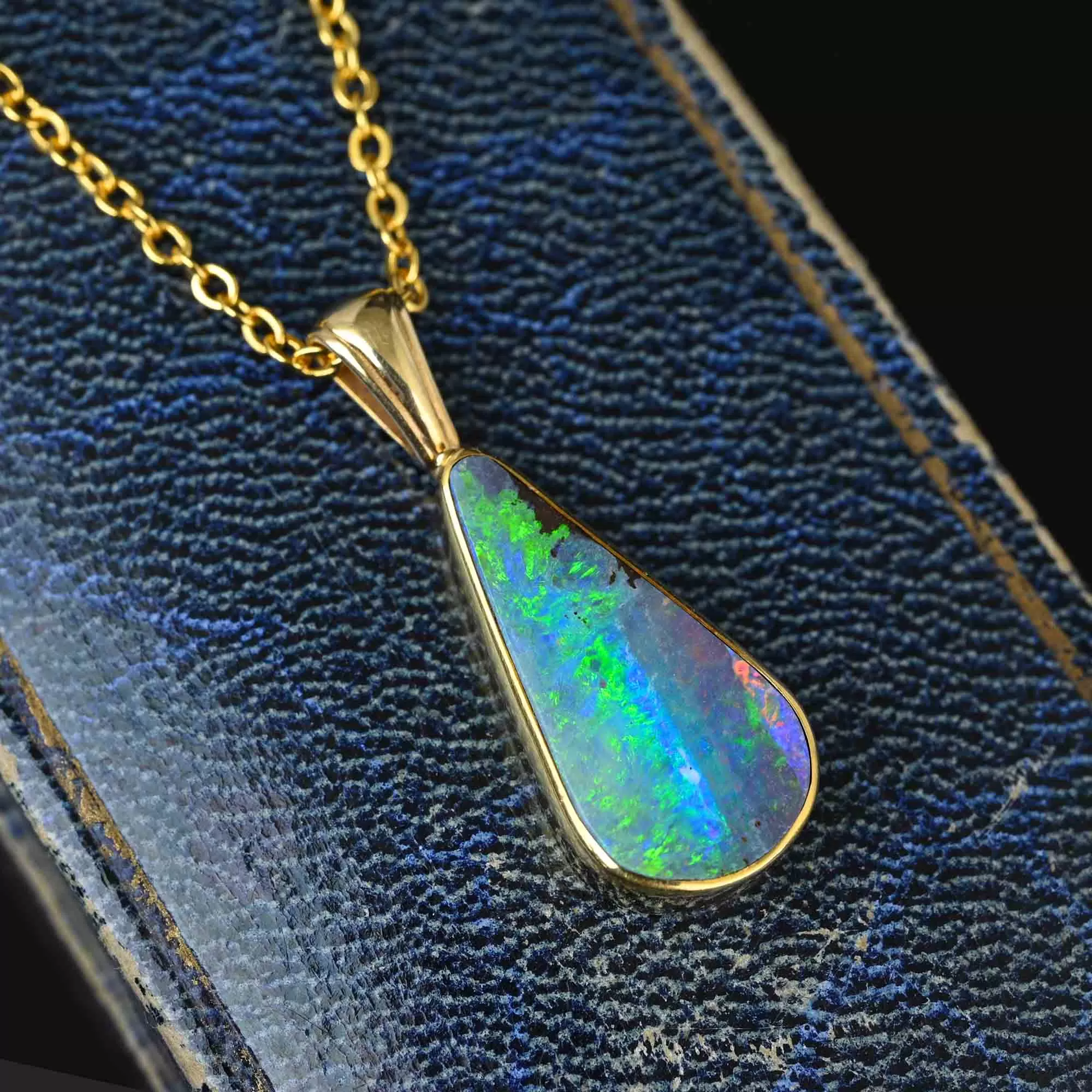 Fine 18K Gold Australian Boulder Opal Pendant