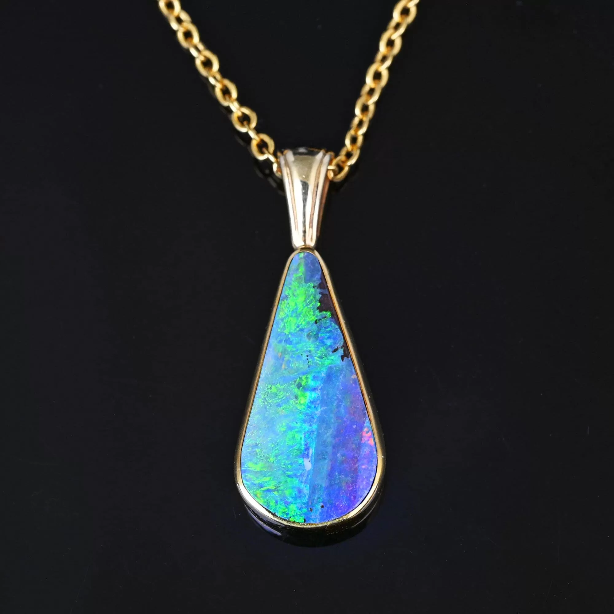 Fine 18K Gold Australian Boulder Opal Pendant