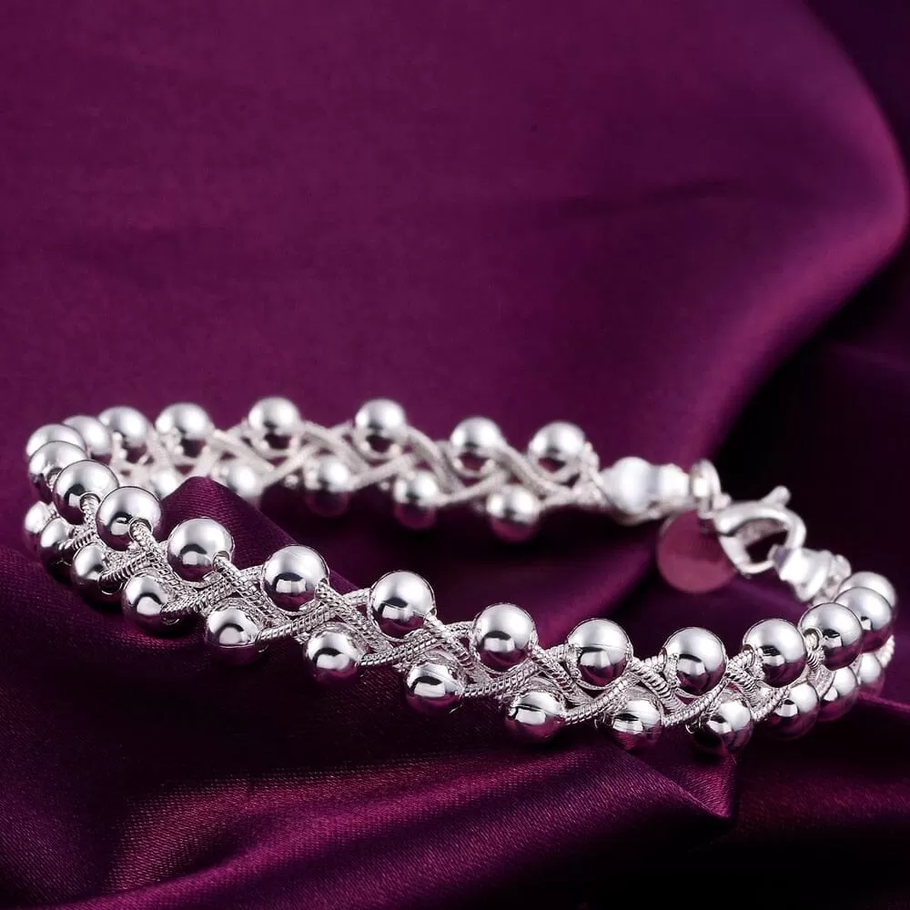 Fine Braided Beads Silver Chain Bracelet