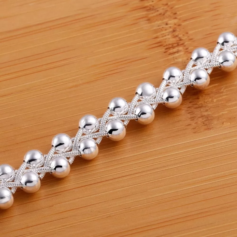 Fine Braided Beads Silver Chain Bracelet