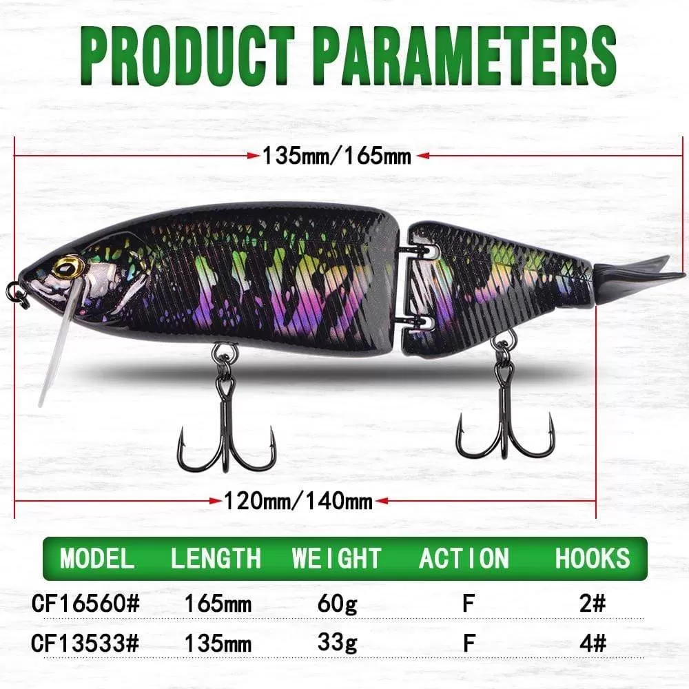 Fishing Lure 1pcs 165mm 60g 17 Colors Jointed Bass Swim Hard Bait Pike Luminous