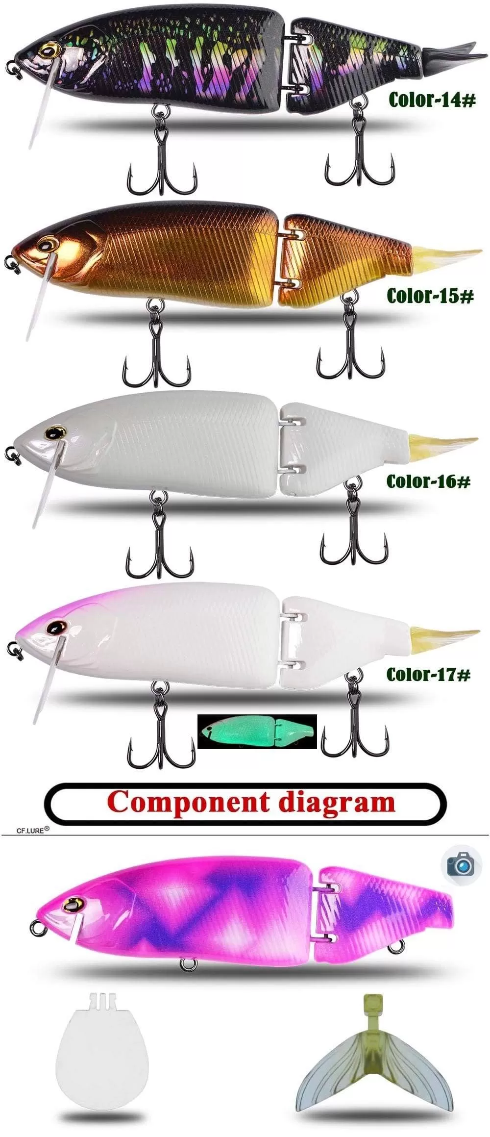 Fishing Lure 1pcs 165mm 60g 17 Colors Jointed Bass Swim Hard Bait Pike Luminous