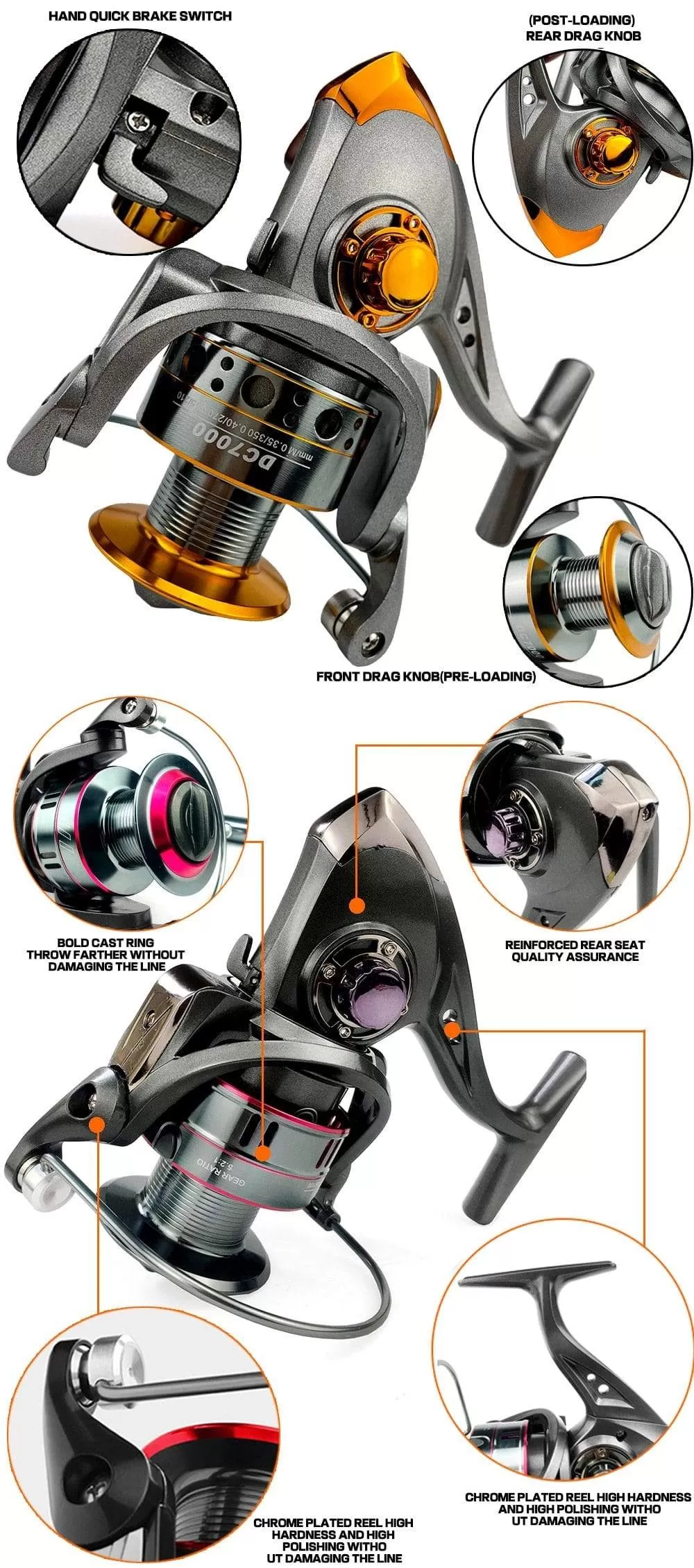 Fishing Reel Spinning 1000-7000 Series Metal Spool Spinning Wheel for Sea Fishing Carp Fishing