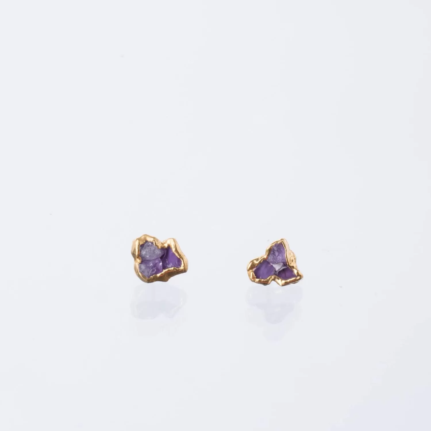 Fleur Raw Triple Amethyst Cluster Stud Earrings