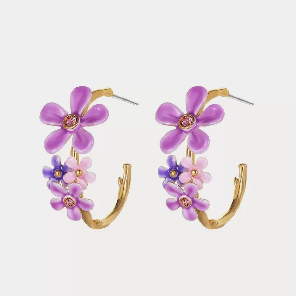 Forget-Me-Not Flowers Hoop Earrings