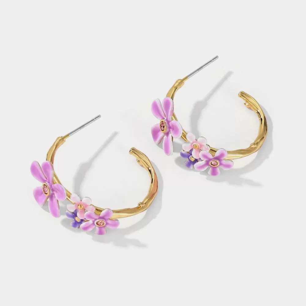 Forget-Me-Not Flowers Hoop Earrings